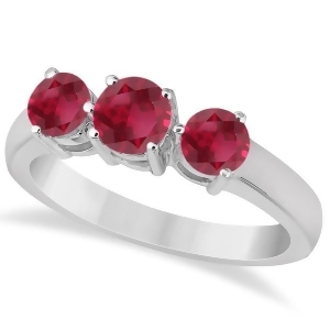 Three Stone Round Ruby Gemstone Ring in 14k White Gold 1.50ct - All