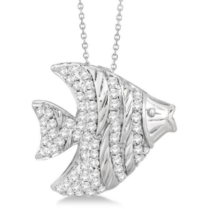 Pave Diamond Fish Pendant Necklace 14K White Gold 0.64ct - All
