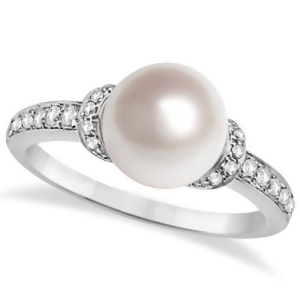 Solitaire Freshwater Cultured Pearl and Diamond Ring 0.16ctw 8mm - All
