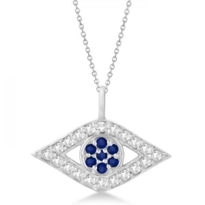 Evil Eye Diamond and Sapphire Pendant Necklace 14k White Gold 0.50ct - All