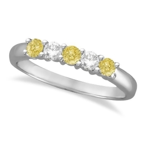 Five Stone White and Fancy Yellow Diamond Ring 14k White Gold 0.50ctw - All