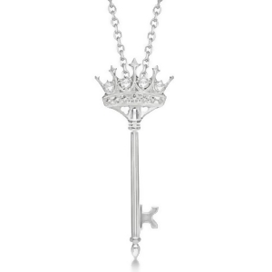 Diamond Crown Key Pendant Necklace Sterling Silver 0.12ct - All