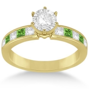 Channel Peridot and Diamond Engagement Ring 18k Yellow Gold 0.60ct - All