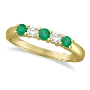 Five Stone Diamond and Emerald Ring 14k Yellow Gold 0.55ctw - All