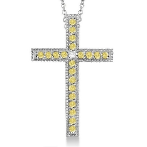 Yellow and White Diamond Cross Pendant Necklace 14k White Gold 0.33ct - All