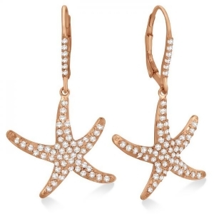 Dangling Starfish Diamond Earrings Pave Set 14k Rose Gold 1.17ct - All