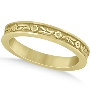 Hand-carved Eternity Flower Design Wedding Band in 14k Yellow Gold - All