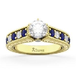 Vintage Diamond and Sapphire Engagement Ring 18k Yellow Gold 1.41ct - All