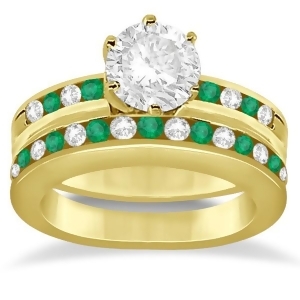 Semi-eternity Emerald Gemstone Bridal Set 14K Yellow Gold 0.96ct - All