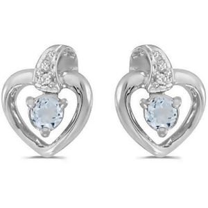 Aquamarine and Diamond Heart Earrings 14k White Gold 0.20ctw - All