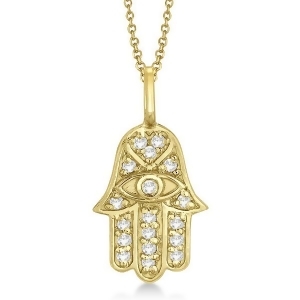 Diamond Hamsa Pendant Necklace 14k Yellow Gold 0.16ct - All