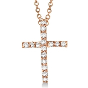 Diamond Cross Pendant Necklace in 14k Rose Gold 0.25ct - All
