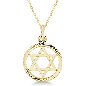 Star of David Pendant for Women Framed in Carved Circle 14k Yellow Gold - All