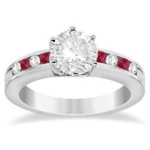 Channel Diamond and Ruby Engagement Ring 14K White Gold 0.40ct - All