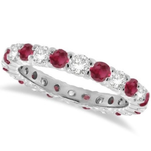 Red Garnet and Diamond Eternity Ring Band 14k White Gold 1.07ct - All