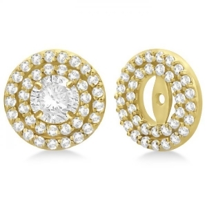 Double Halo Diamond Earring Jackets for 9mm Studs 14k Yellow Gold 0.85ct - All