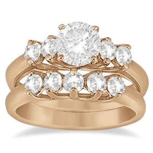 Five Stone Diamond Bridal Set Ring and Band in 14k Rose Gold 0.90ct - All