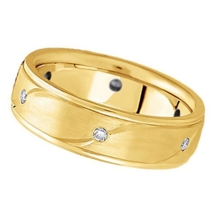 Men's Burnished Diamond Wedding Ring in 18k Yellow Gold 0.18 ctw - All