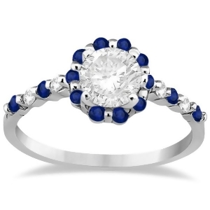 Diamond and Sapphire Halo Engagement Ring 14K White Gold 0.64ct - All
