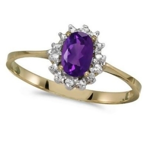 Amethyst and Diamond Right Hand Flower Shaped Ring 14k Yellow Gold 0.45ct - All