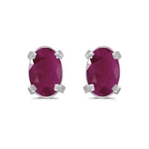 Oval Ruby Studs July Birthstone Earrings 14k White Gold 1.20ct - All