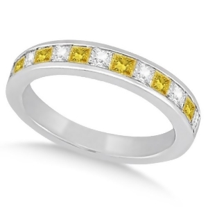 Princess Cut White and Yellow Diamond Wedding Band 14k White Gold 0.60ct - All