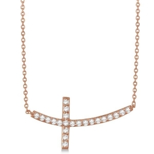 Diamond Sideways Curved Cross Pendant Necklace 14k Rose Gold 0.75 ct - All