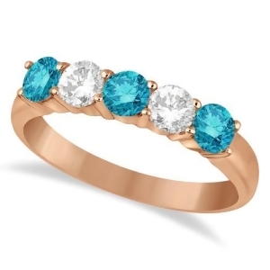 Five Stone White and Blue Diamond Ring 14k Rose Gold 1.00ctw - All