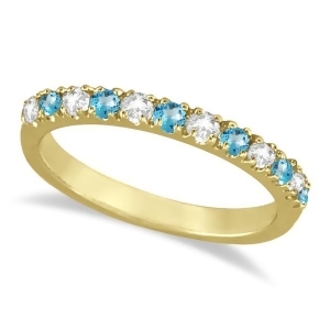 Diamond and Blue Topaz Ring Guard Stackable Band 14k Yellow Gold 0.32ct - All