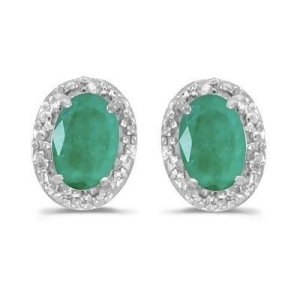 Diamond and Emerald Earrings in 14k White Gold 0.90ct - All