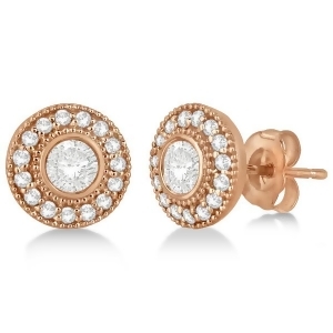 Vintage Diamond Halo Stud Earrings Bezel Set 14k Rose Gold 0.77ct - All