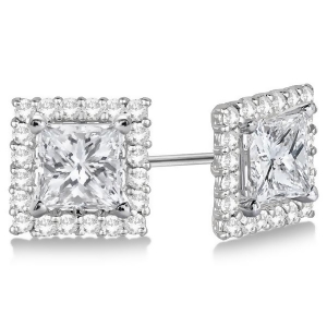 Pave-set Square Diamond Earring Jackets 14k White Gold 0.55ct - All