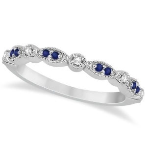 Blue Sapphire and Diamond Marquise Ring Band Platinum 0.25ct - All