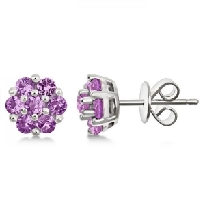 Flower Cluster Pink Sapphire Earrings Sterling Silver 1.26ct - All