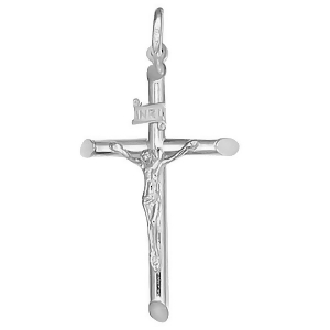 Beveled Crucifix Cross Pendant Necklace in 14k White Gold - All