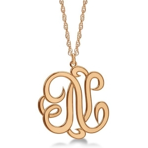 Personalized Single Initial Cursive Monogram Necklace 14k Rose Gold - All