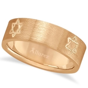 Jewish Star of David Mens Carved Wedding Ring Band 18k Rose Gold 7mm - All