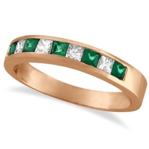 Princess-cut Diamond and Emerald Ring Band 14k Rose Gold 0.73ct - All
