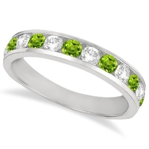 Channel-set Peridot and Diamond Ring Band 14k White Gold 1.20ct - All