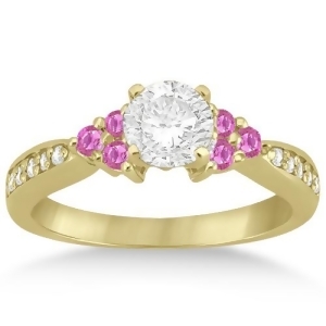 Floral Diamond and Pink Sapphire Engagement Ring 18k Yellow Gold 0.30ct - All