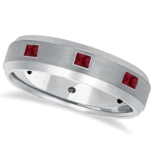 Princess-cut Ruby Ring for Men Wedding Band 14k White Gold 0.80ct - All