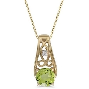 Antique Style Peridot and Diamond Pendant Necklace 14k Yellow Gold - All