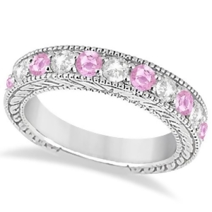 Antique Diamond and Pink Sapphire Wedding Ring 14k White Gold 1.46ct - All