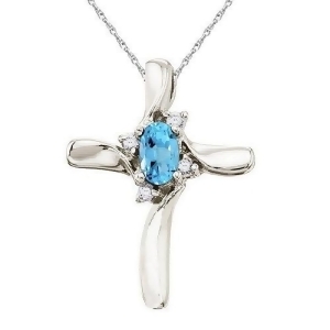 Blue Topaz and Diamond Cross Necklace Pendant 14k White Gold - All