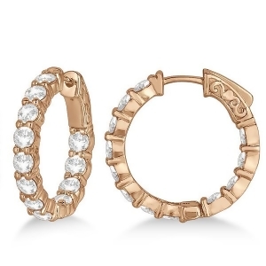 Prong-set Small Diamond Hoop Earrings 14k Rose Gold 3.70ct - All