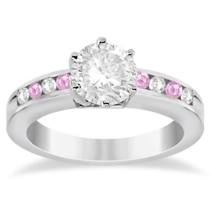 Channel Diamond and Pink Sapphire Engagement Ring 14K W Gold 0.40ct - All