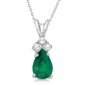 Pear Emerald and Diamond Solitaire Pendant 14k White Gold 0.75ct - All