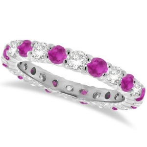 Pink Sapphire and Diamond Eternity Ring Band 14k White Gold 1.07ct - All