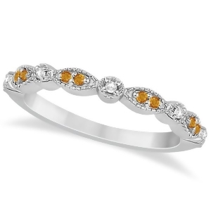 Marquise and Dot Citrine and Diamond Wedding Band 14k White Gold 0.25ct - All