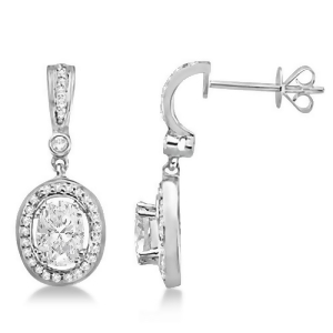 Oval Shaped Moissanite and Round Diamond Earrings 14K White Gold 1.97ctw - All